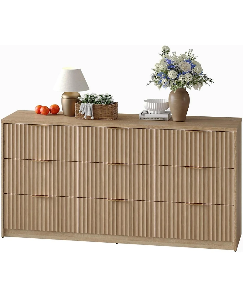 gaomon Drawer Fluted Wood Dresser, Large Storage Chest for Bedroom, Living Room