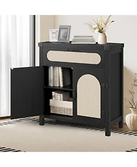 gaomon Rattan Cabinet with Drawer Buffet Sideboard with Synthetic Rattan Doors Adjustable Storage