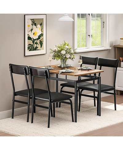gaomon 5 Piece Dining Table Set for 4, Wood Table with 4 Upholstered Chairs, Industrial Frame Dinette for Kitchen, Rustic Brown