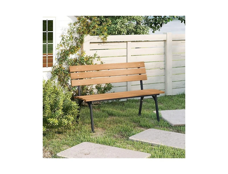 Slickblue 47 Inch Patio Acacia Wood Bench with Sturdy Metal Frame