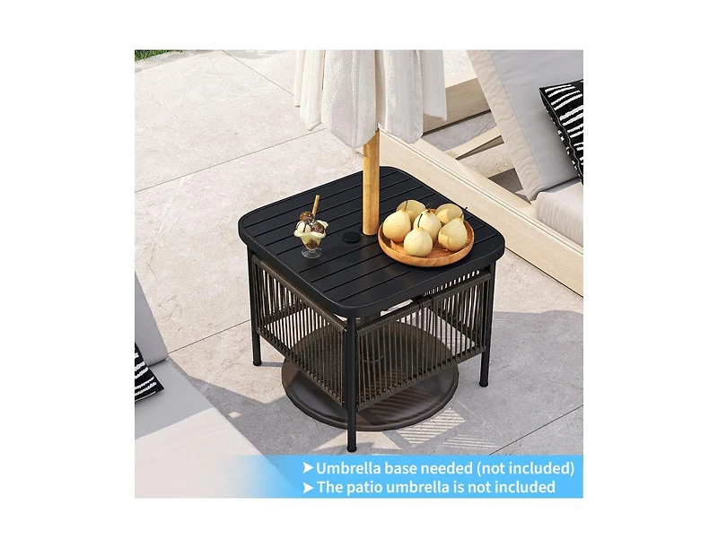Slickblue Outdoor Side Table with Umbrella Hole and Storage Shelf