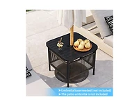 Slickblue Outdoor Side Table with Umbrella Hole and Storage Shelf