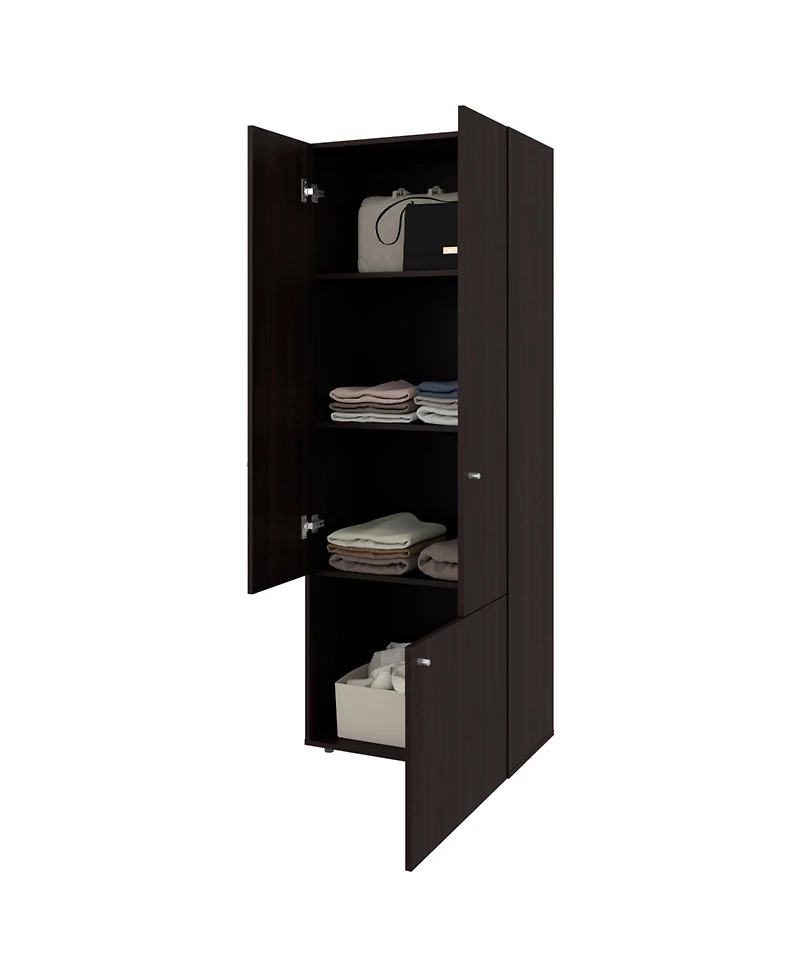 flynama Stained Walnut Tolleson 3-Door Tall Wardrobe Armoire 4 Shelves Hanging Rod Freestanding Storage