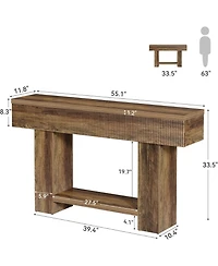 Tribesigns 2-Tier Console Table, 55-Inch Farmhouse Entryway Table, Rustic Wood Sofa Table