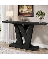 Tribesigns 55-Inch Farmhouse Console Table, Entryway Table with Geometric Base, Narrow Sofa Table Rustic Wood Hallway Table, Rustic Brown