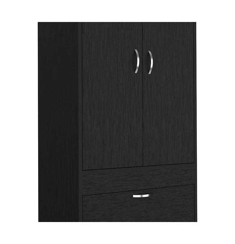 Flynama Armoire with Double Door Cabinet Two Drawers Hanging Rod Black Manufactured Wood 70.47inch High Bedroom Storage Organizer