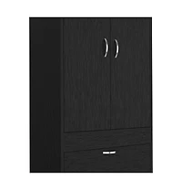 Flynama Armoire with Double Door Cabinet Two Drawers Hanging Rod Black Manufactured Wood 70.47inch High Bedroom Storage Organizer