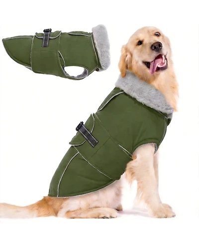 Aronkl Reflective Waterproof Dog Jacket with Fur Collar & Adjustable Buckle for Cold Weather