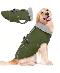 Aronkl Reflective Waterproof Dog Jacket with Fur Collar & Adjustable Buckle for Cold Weather