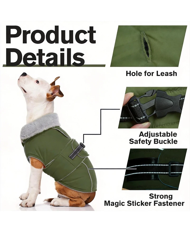 Aronkl Reflective Waterproof Dog Jacket with Fur Collar & Adjustable Buckle for Cold Weather