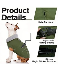 Aronkl Reflective Waterproof Dog Jacket with Fur Collar & Adjustable Buckle for Cold Weather