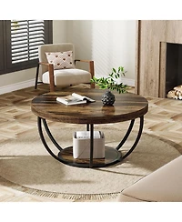 Tribesigns Round Coffee Table, Industrial 2-Tier Circle Coffee Table, Modern 31.7" Wooden Accent Center Table for Living Room, Home Office