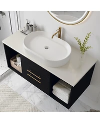 Sillysis 40" Wall-Mount Bathroom Vanity with Oval Ceramic Sink, Soft-Close Drawers & Open Shelf Storage for Contemporary Homes