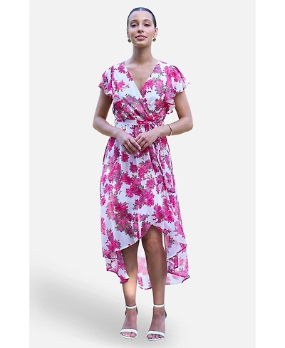 Yumi Women's Floral Dipped Hem Wrap Dress