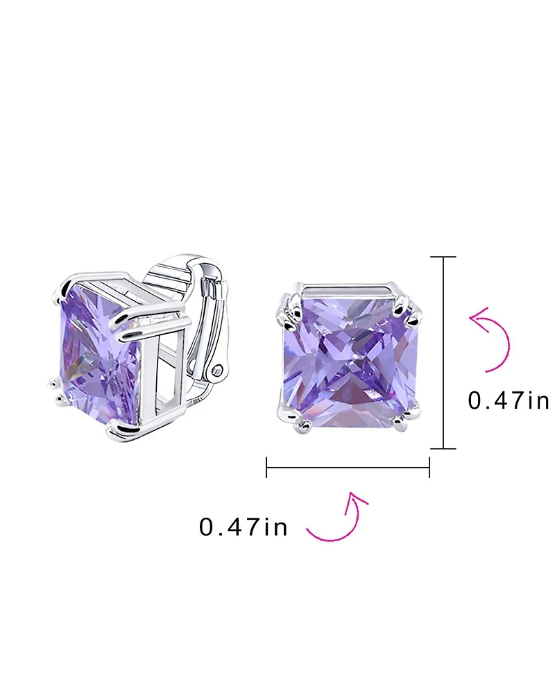 Bling Jewelry 12MM Princess Cut Cubic Zirconia Cz Solitaire Statement Clip On Stud Earrings Non Pierced