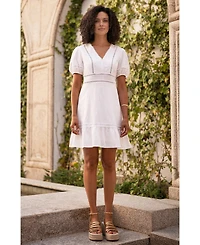 Yumi Women's Cotton Lace Trim Skater Sun Dress