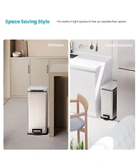 Home Zone Living 8 Gallon Slim Stainless Steel Kitchen Trash Can with Reeded Pattern, Step Pedal and Soft-Close Lid