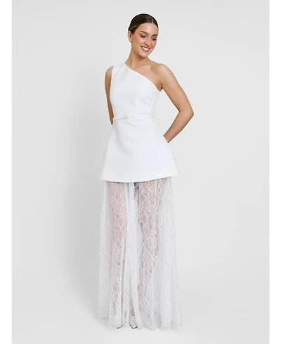 Six Stories Women's One Shoulder Satin Lace Skirt Dress