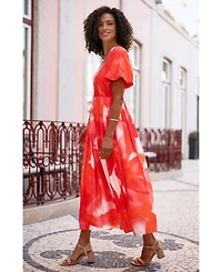 Yumi Women's Floral Midi Dress With Puff Sleeves