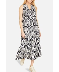 Yumi Women's Retro Print Relaxed Midi Dress