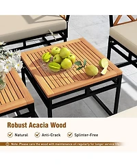 Gymax Set Of 7 Outdoor Conversation Set Acacia Wood Chairs & Coffee Tables Set w/Ottomans