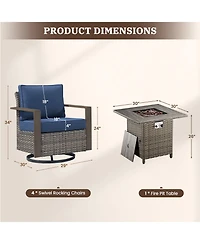 Gymojoy 5 Pieces Patio Furniture Set, Rattan Wicker Outdoor, 4 Swivel Chairs w/30in Propane Fire Pit Table and Thickened Cushions