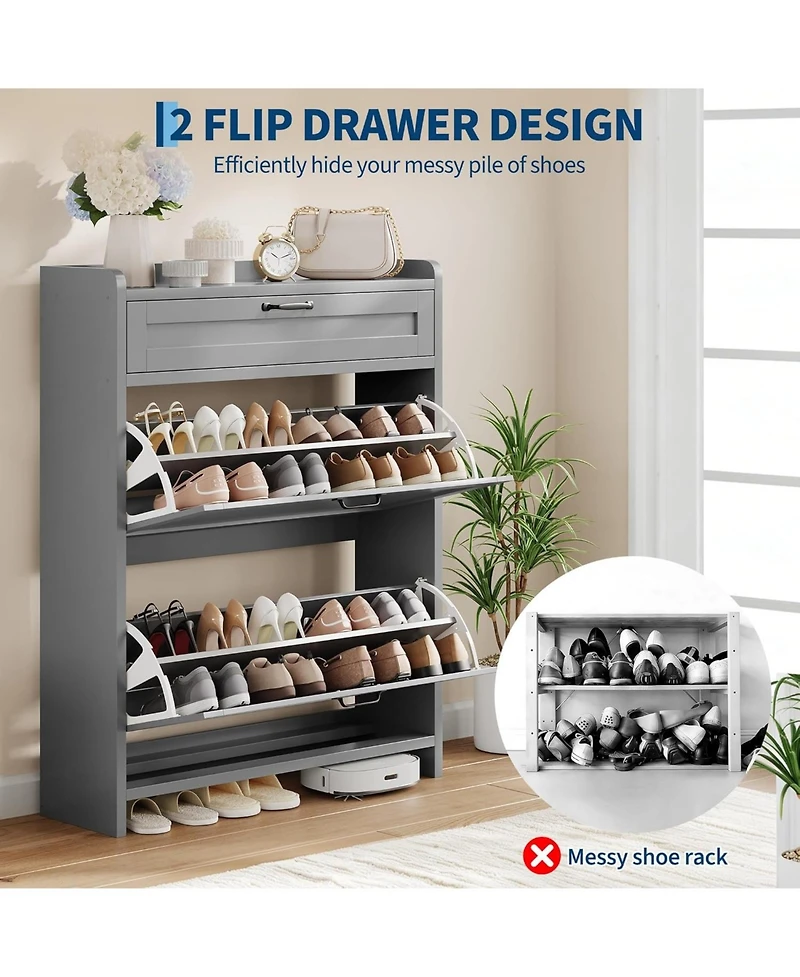 gaomon Shoe Cabinet with 2 Flip Drawers & 1 Top Drawer