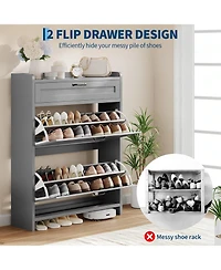 gaomon Shoe Cabinet with 2 Flip Drawers & 1 Top Drawer