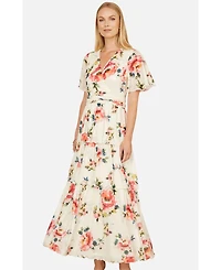 Yumi Women's Floral Mesh Tiered Maxi Dress