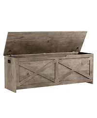 gaomon Farmhouse Wooden Storage Chest, Safety Hinge Storage Bench for Entryway & Living Room, Grey