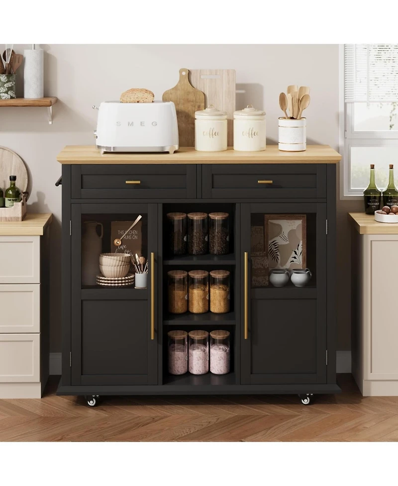 gaomon Mobile Storage Island, 2-Tier Rolling Kitchen Cart with Storage Shelf & Towel Rack