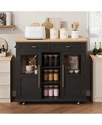 gaomon Mobile Storage Island, 2-Tier Rolling Kitchen Cart with Storage Shelf & Towel Rack