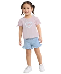 Levi's Girls' Toddler 2T-4T Bow Sleeve T-Shirt and Belted Shorts, 2-Piece Set