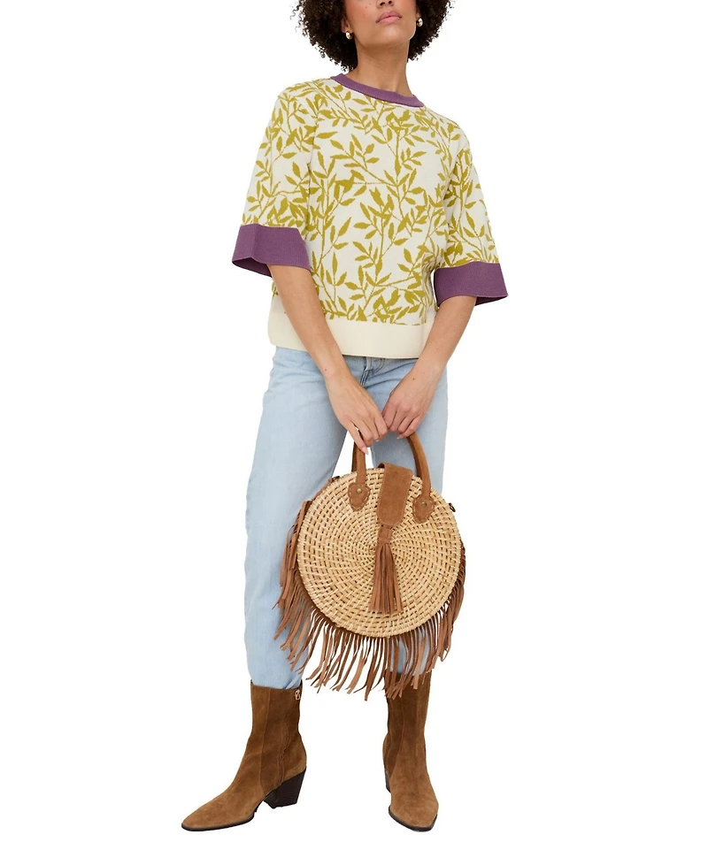 Raffya Women's Daffodil Slouchy Leaf Print Knitted T-shirt