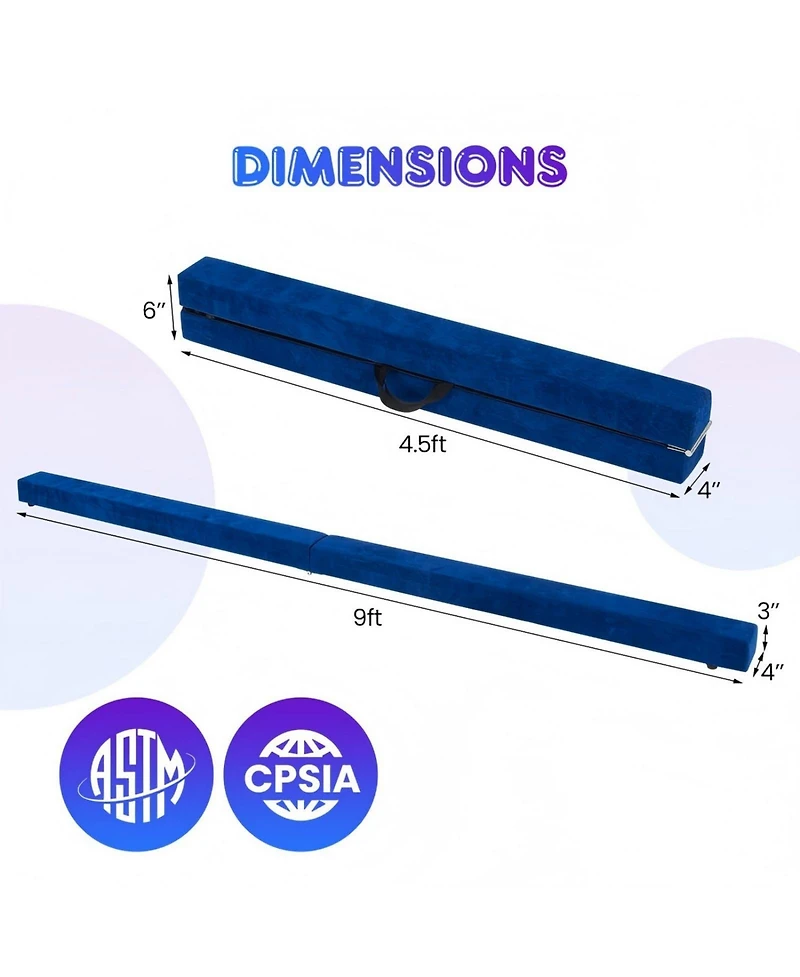 Hongge 9 Ft Folding Gymnastics Balance Beam with Anti-slip Base and Pine Wood Frame