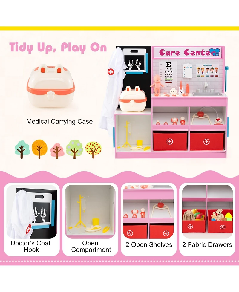 Mecale Play Doctor s Office Wooden Medical Center Toy Set with Exam Area for Kids