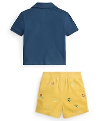 Ralph Lauren Baby Boys' Cotton Mesh Polo Shirt and Corduroy Short, 2-Piece Set