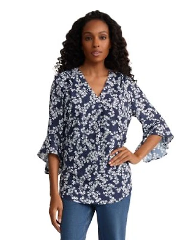 Jones New York Womens V Neck Flutter Sleeve Top
