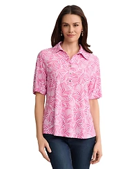 Jones New York Women's Elbow Roll Cuff Polo Collar Top