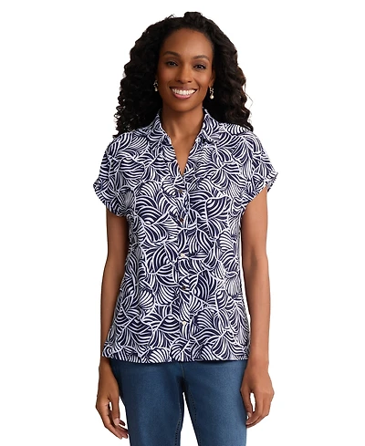 Jones New York Women's Extended Shoulder Button-Front Top