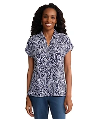 Jones New York Women's Extended Shoulder Button-Front Top