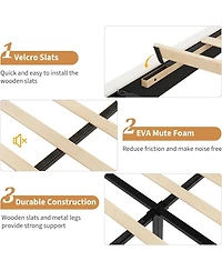 gaomon Upholstered Platform Bed Frame Vertical Channel Tufted Adjustable Headboard, Strong Wooden Slats Support