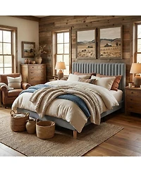 gaomon Upholstered Platform Bed Frame Vertical Channel Tufted Adjustable Headboard, Strong Wooden Slats Support