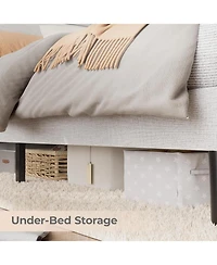 gaomon Bed Frame Linen Upholstered Headboard Led Lights Usb Charging Storage Noise Free No Box Spring