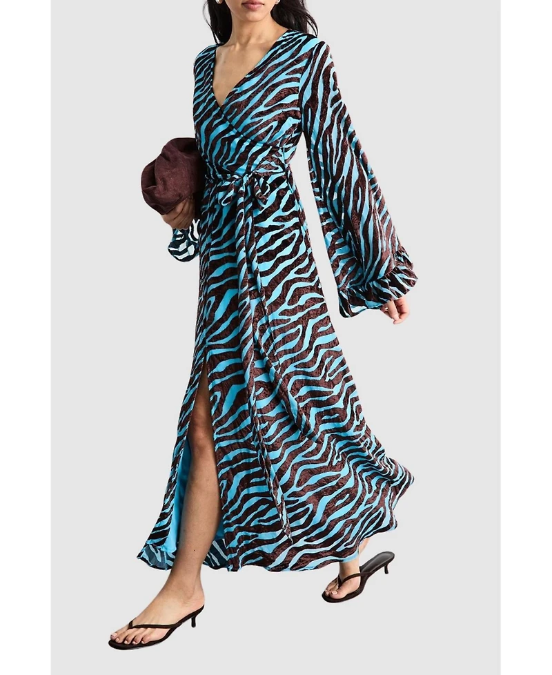 Warehouse Women's Burnout Velvet Plunge Maxi Dress