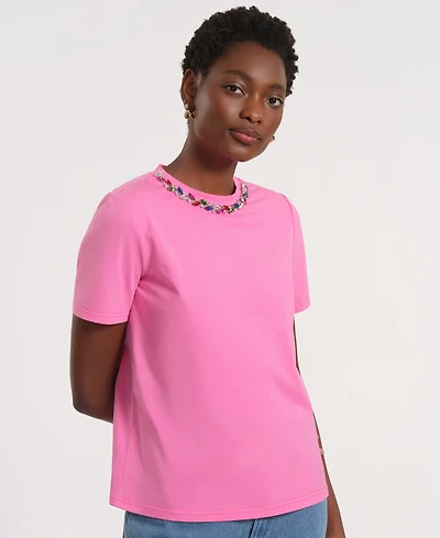 Isaac Mizrahi Women's Short-Sleeve Embellished T-Shirt