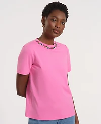 Isaac Mizrahi Women's Short-Sleeve Embellished T-Shirt