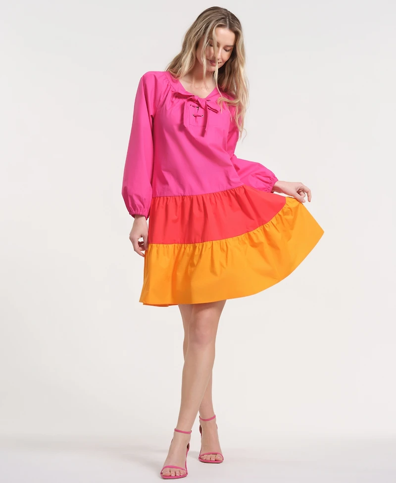 Isaac Mizrahi Women's Long-Sleeve Tiered Midi Dress