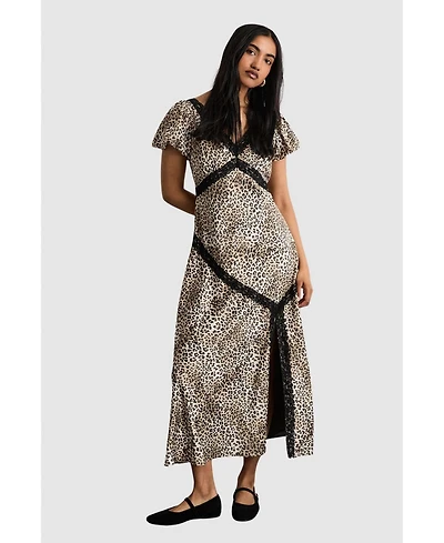 Warehouse Women's Printed Puff Sleeve Midi Dress