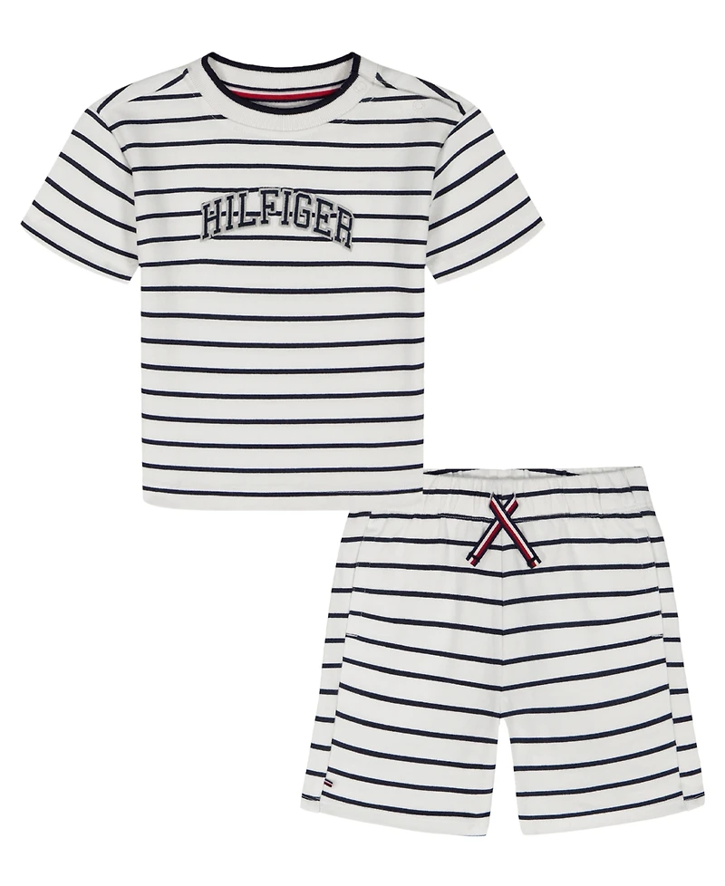 Tommy Hilfiger Baby Boys' Striped French Terry T-Shirt and Shorts, 2-Piece Set